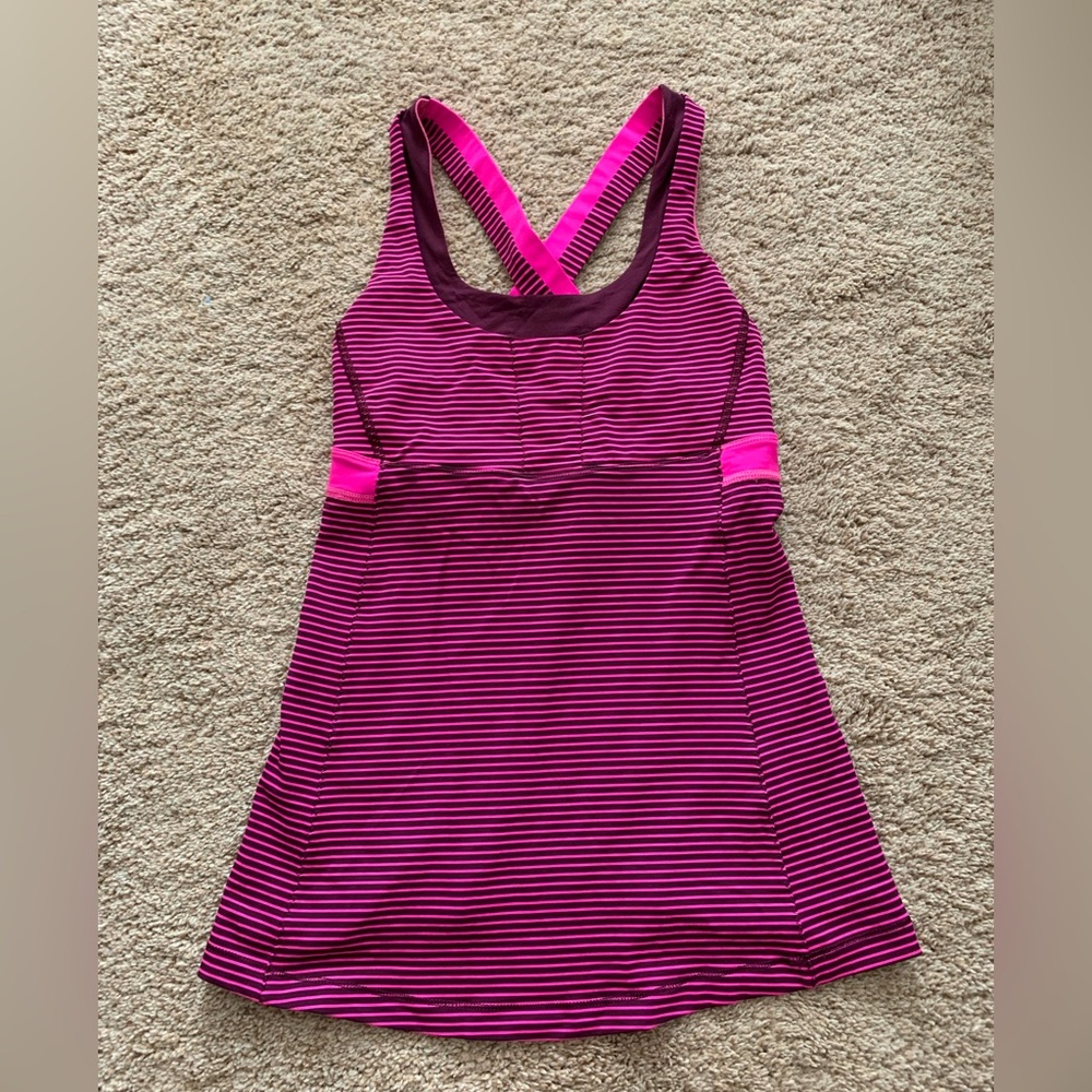 LULULEMON Pink Purple Striped Built In Shelf Bra Tank Top Size 4